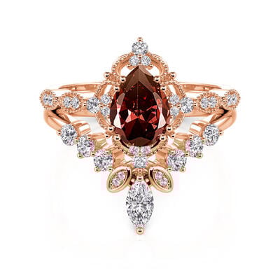 Jeulia Vintage Coffee Pear Cut Engagement Ring Set 2PCS