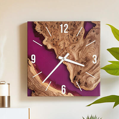 Reslol Fashionable Pink - Purple Resin Wood Square Art Clock