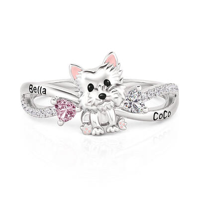 Jeulia Petland West Highland White Terrier Birthstone Engraved Ring