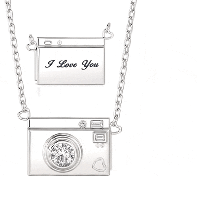 Jeulia Custom Photo Camera Necklace with Birthstone Engraving
