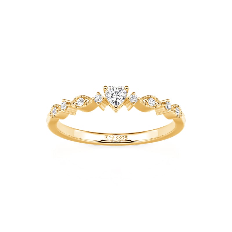 Jeulia Vintage Milgrain Gold Thin Band Heart Promise Ring