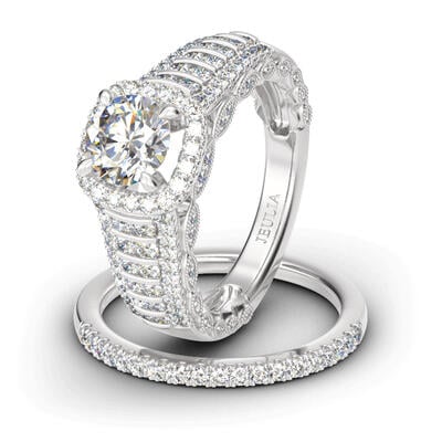Jeulia Conjunto De Anillos De Plata Esterlina Con Talla Redonda De Halo Brillante