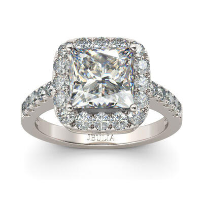 Jeulia Halo Princess Cut Sterling Silver Ring