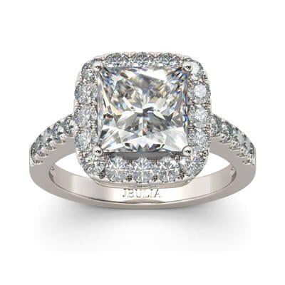 Jeulia Anillo con halo de corte princesa de plata 925 para mujer