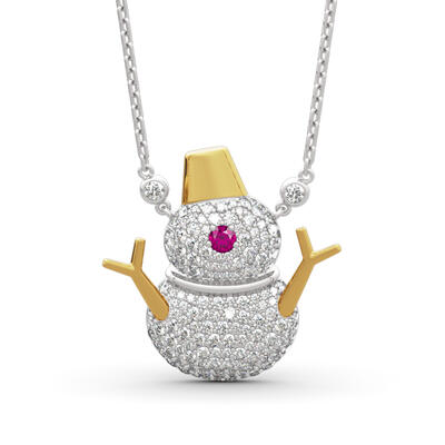 Jeulia "Romantic Snowman" Sterling Silver Necklace