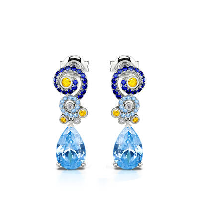 Jeulia "Pure Night" The Starry Night Inspired Twist Pear Cut Sterling Silver Earrings