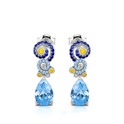 Jeulia "Pure Night" The Starry Night Inspired Twist Pear Cut Sterling Silver Earrings