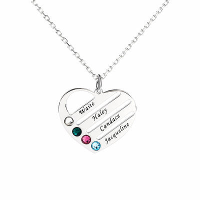 Jeulia Heart Shape Family Necklace with Birthstones Sterling Silver