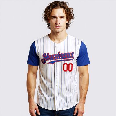 Personalized Cream Royal Pinstripe Two Tone Baseball Jersey Custom Number and Logo for Games Practices and Fan Use