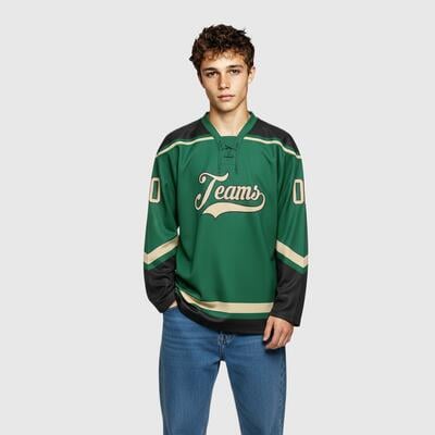 Custom Green Hockey Lace Neck Cotton Blend Team Jersey