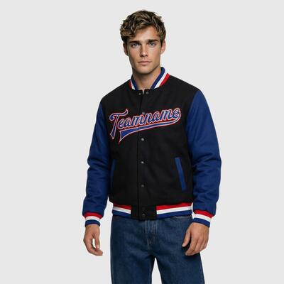 Custom Black Full-Snap Varsity Two Tone Letterman Jacket Perfect for School Events