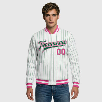Custom White Pinstripe Full-Snap Varsity Jacket – Fit for Daily Commutes