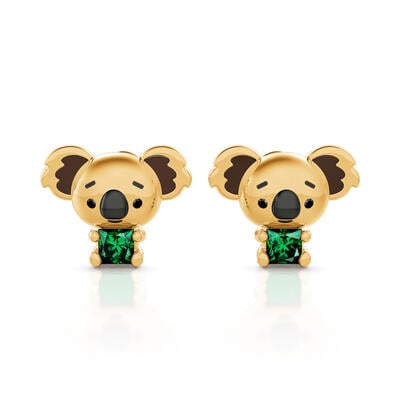 Jeulia Hug Me "Adorable Koala" Princess Cut Sterling Silver Stud Earrings