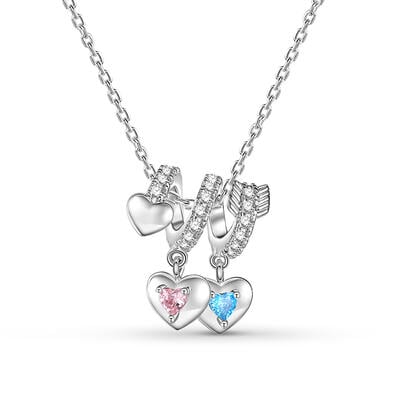 Jeulia "Heart to Heart" Custom Arrow Birthstone Necklace Silver Engravable