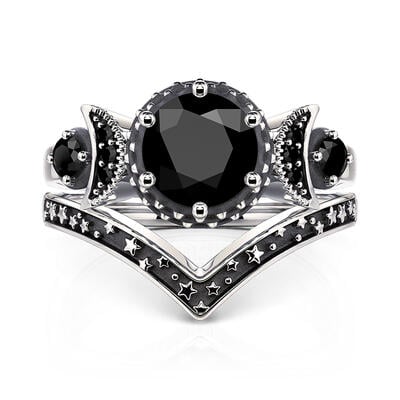 Jeulia Dark Moon and Star Aged Ring Set