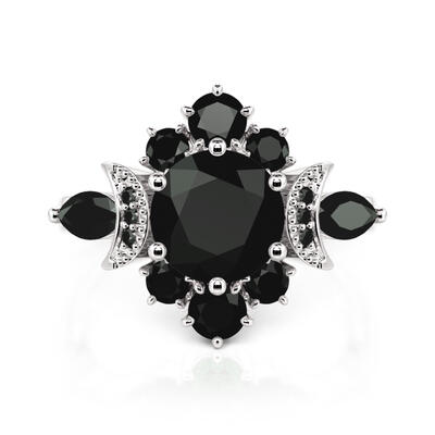 Jeulia Luna Astra Black Stars Sun and Moon Ring Round Cut