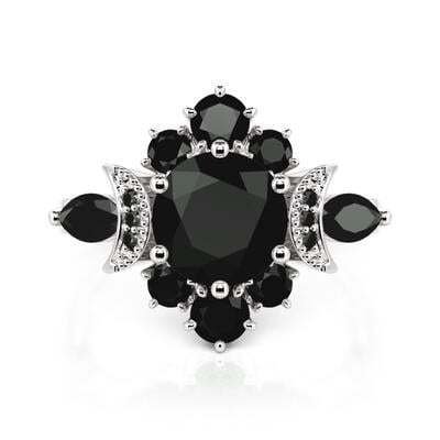 Jeulia Luna Astra Black Stars Sun and Moon Ring Round Cut