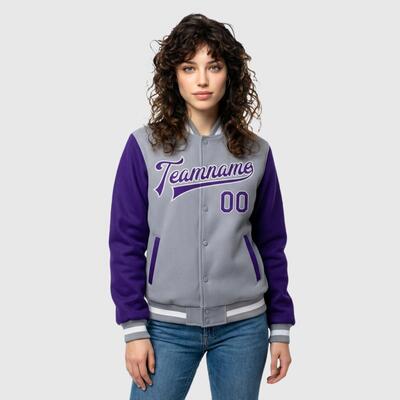 Custom Gray Full-Snap Varsity Two Tone Letterman Jacket Perfect for Weekend Casual Trips