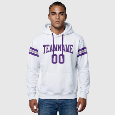 Custom Stitched White Football Pullover Sweatshirt Hoodie Soft Fabric Custom Team Logo & Number