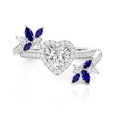 Jeulia Stackable Leaf Heart Halo Engagement Ring Set 2PCS