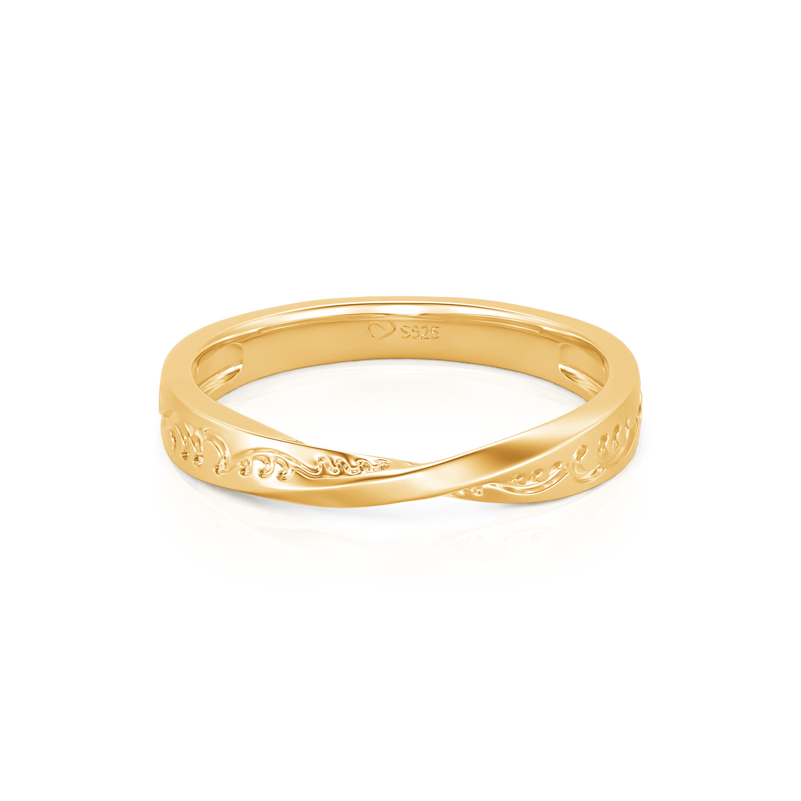 Jeulia Vintage Gold Wavy Engraved Wedding Band for Men