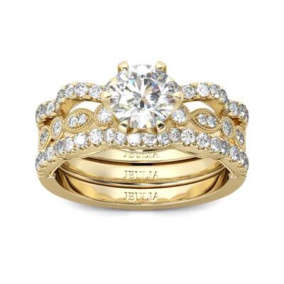 Jeulia Interchangeable Milgrain Round Cut Sterling Silver Ring Set