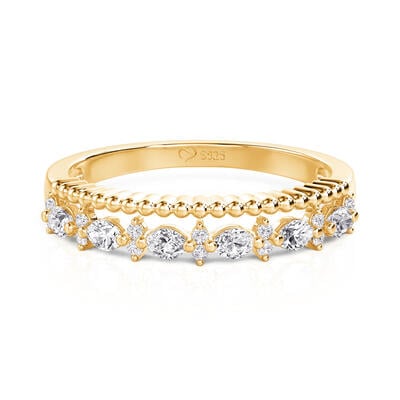 Jeulia Everyday Double Row Marquise Stone Gold Ring Sterling Silver