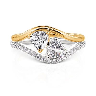 Jeulia Unique Two Tone Double Heart Ring Set Sterling Silver