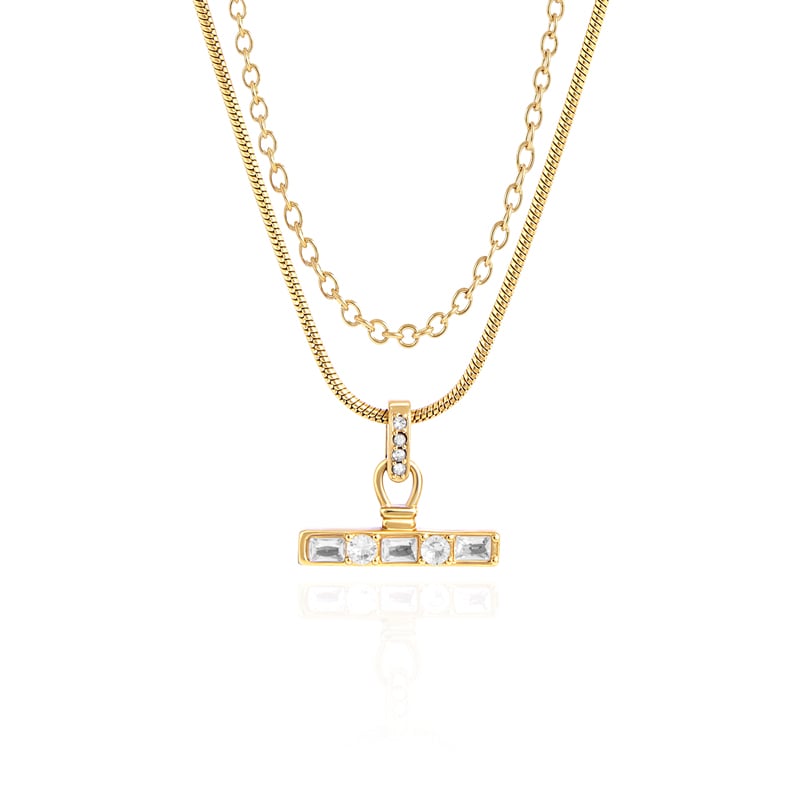 Jeulia Everyday "Andy" Style Double Layered T-Bar Necklace