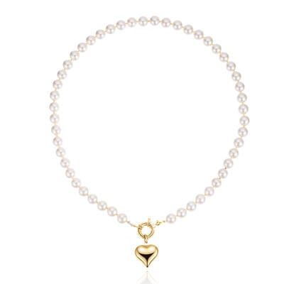 Jeulia Andy Style Gold Heart Pendant Pearl Necklace