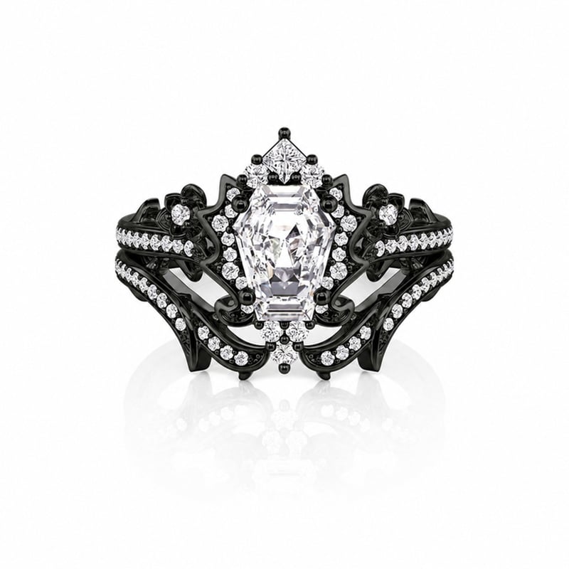 Jeulia Gothic Black Thorn Rose Coffin Ring Set