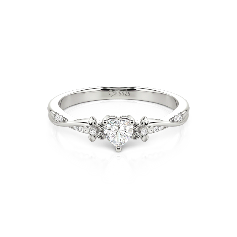 Jeulia Twisted Floral Heart Promise Ring Sterling Silver