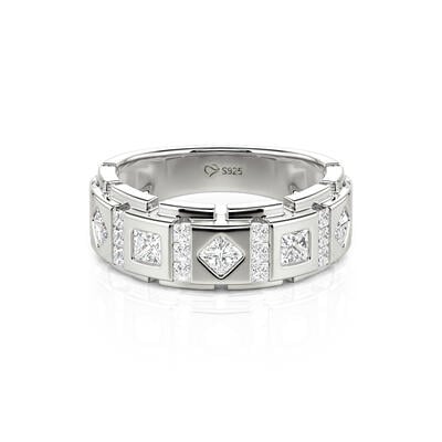 Jeulia Princess Cut Sterling Silver Men's Band