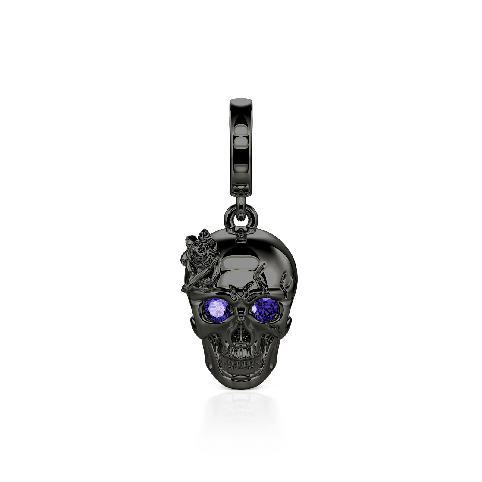 Jeulia Charm Gótico de Rosa Negra y Calavera con Piedra Púrpura