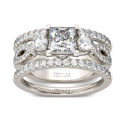 Jeulia 3PC Princess Cut Sterling Silver Ring Set