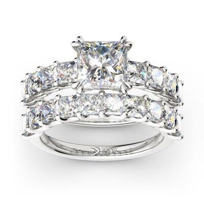 Jeulia Princess Cut Sterling Silver Ring Set