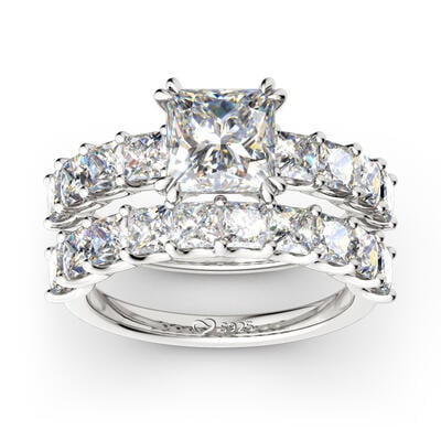 Jeulia Princess Cut Sterling Silver Ring Set