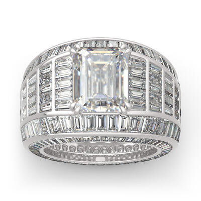 Jeulia Wide Shank Emerald Cut Sterling Silver Ring