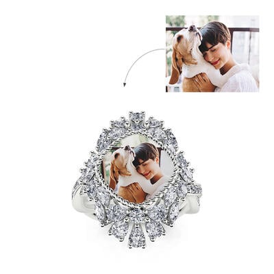 Jeulia "Being Happy" Sterling Silver Personalized Photo Ring