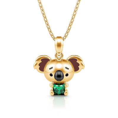 Jeulia Hug Me "Adorable Koala" Princess Cut Sterling Silver Necklace