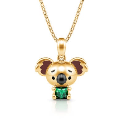 Jeulia Hug Me "Adorable Koala" Princess Cut Sterling Silver Necklace