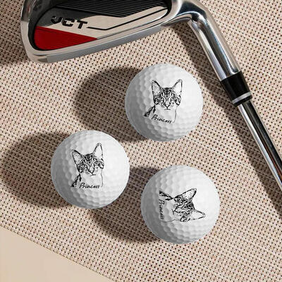 Personalized Golf Ball Set of 3 Sketch Pet Photo Desktop Ornaments Gift for Pet Lovers