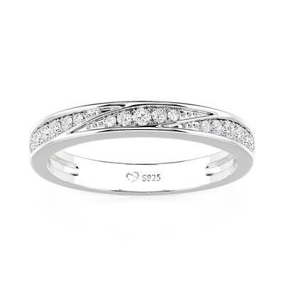 Jeulia Twisted Wave Design Round Pave Wedding Band for Women