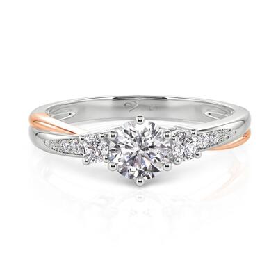 Jeulia Classic Two Tone Twist Three Stone Round Engagement Ring