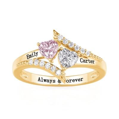 Jeulia "Heart to Heart" Custom Engagement Ring with Birthstone and Engraving