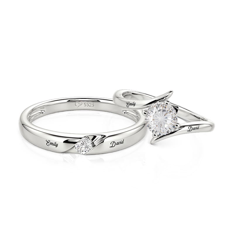 Jeulia Parallel Meet Custom Engravable Bypass Wedding Ring Set