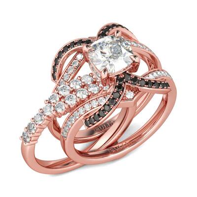 Jeulia Rose Gold Tone Cushion Cut Sterling Silver Ring Set
