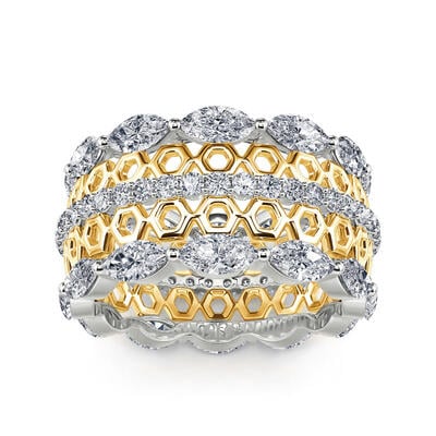 Jeulia Anillo vintage de plata de ley tallado en dos tonos de panal para mujer