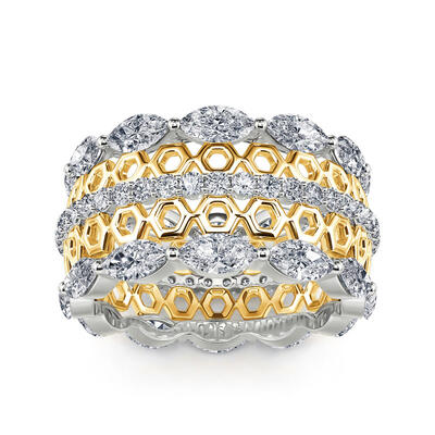 Jeulia Two Tone Vintage Honeycomb Hollow Sterling Silver Women's Band