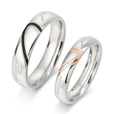 Jeulia Two Tone Heart Titanium Steel Couple Rings